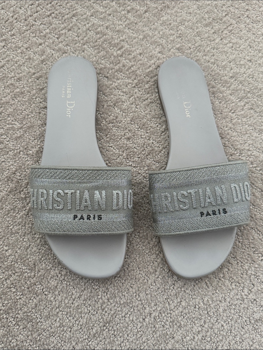 Christian Dior Grey Embroidered Slide Sandals